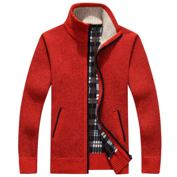 Thicken Plus Fleece Zipper Cardigan: Men's Loose Stand Collar Sweater