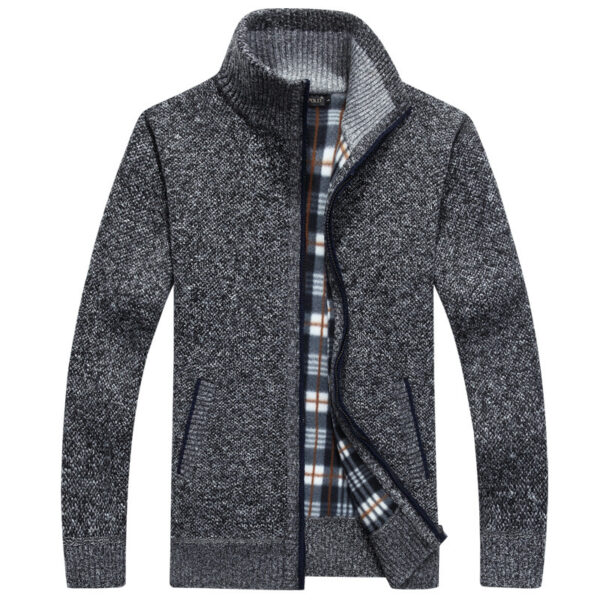 Thicken Plus Fleece Zipper Cardigan: Men's Loose Stand Collar Sweater