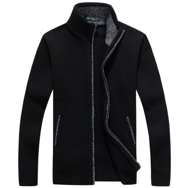 Thicken Plus Fleece Zipper Cardigan: Men's Loose Stand Collar Sweater