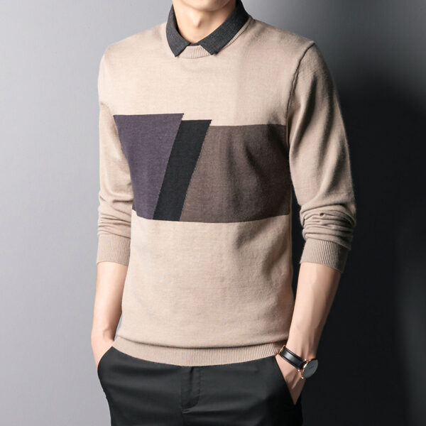 Colorblock Slim Top: Your Stylish Fall/Winter Men's Shirt Collar Knitwear