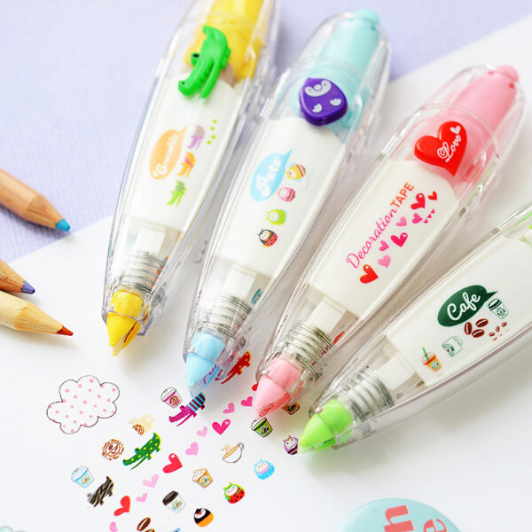 Cartoon Floral Sticker Tape Pen: Fun Kids Stationery