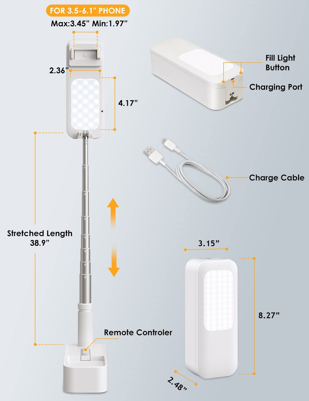 New Portable Phone Holder - Retractable Stand with Dimmable LED Fill Light