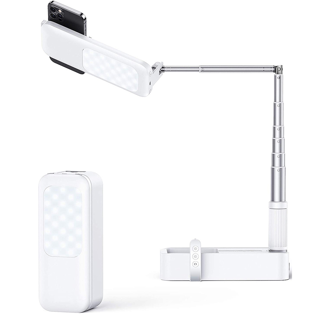 New Portable Phone Holder - Retractable Stand with Dimmable LED Fill Light