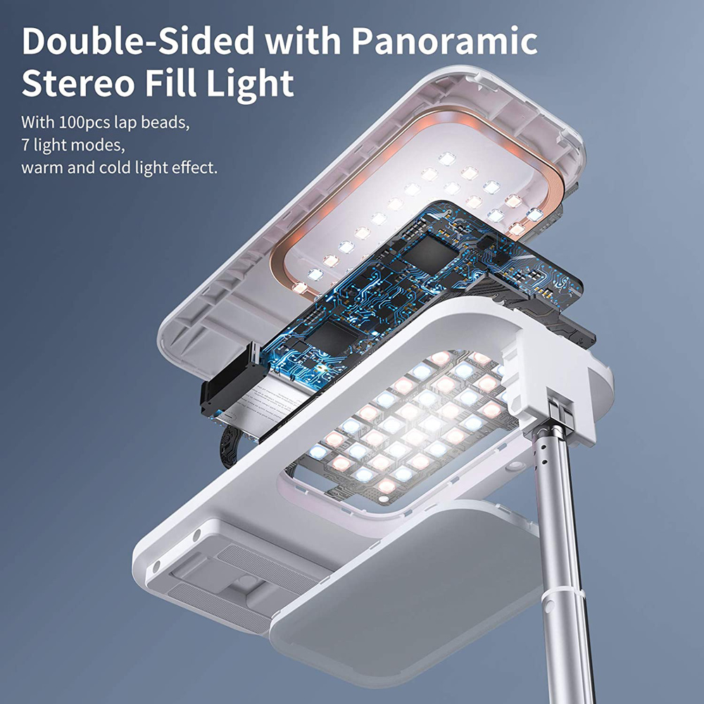 New Portable Phone Holder - Retractable Stand with Dimmable LED Fill Light