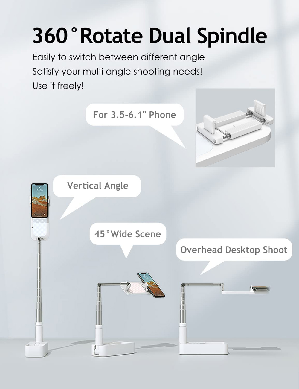 New Portable Phone Holder - Retractable Stand with Dimmable LED Fill Light